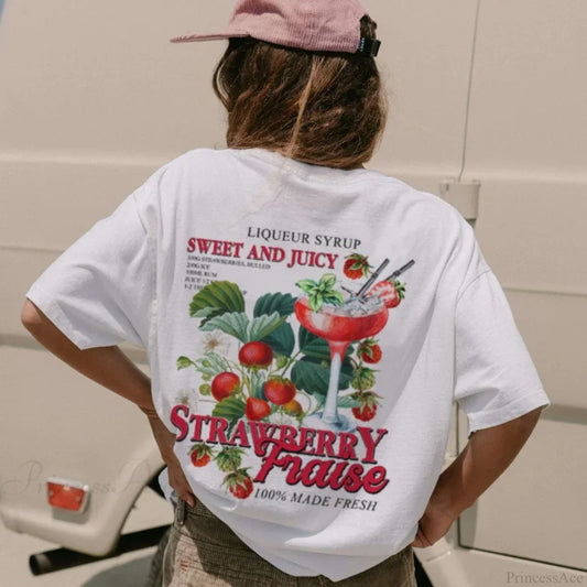 Strawberry Retro Streetwear T-shirt WHITE / S t-shirt-250223