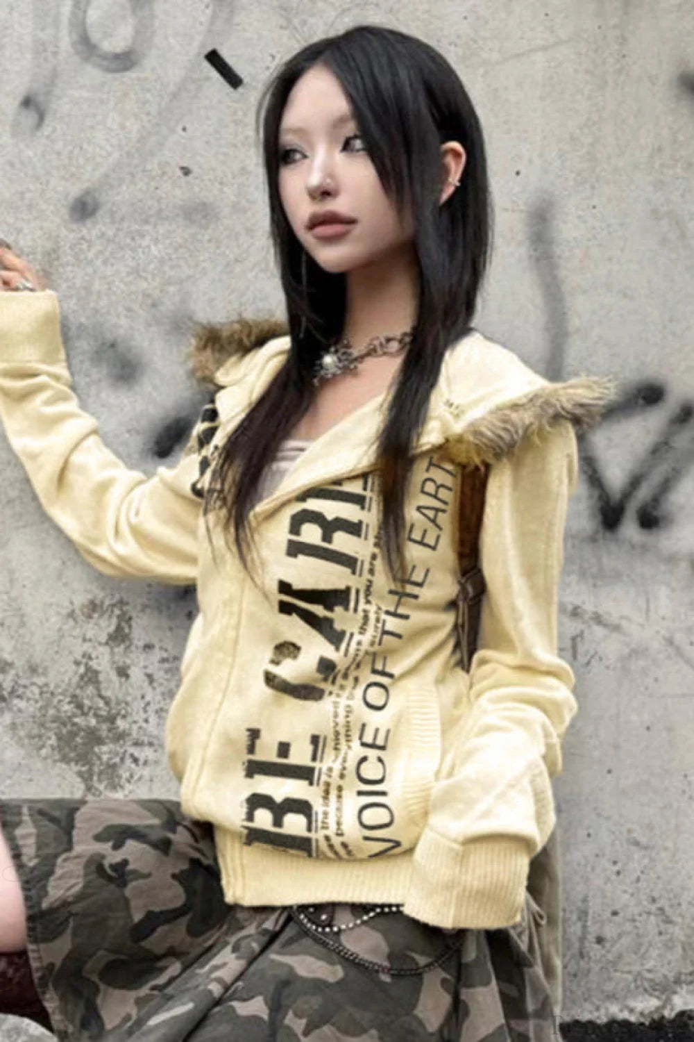 Street Style Fuzzy Patchwork Hoodie
