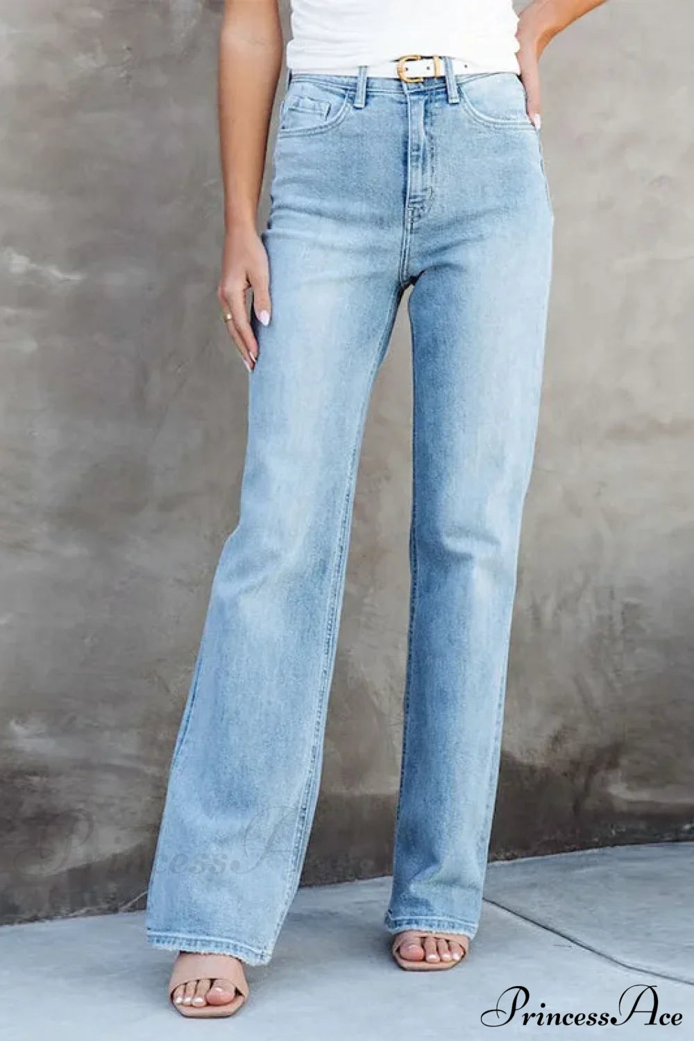 Stretch Blue High Waist Loose Wide Leg Vintage Fashionable Washed Straight Casual Jean