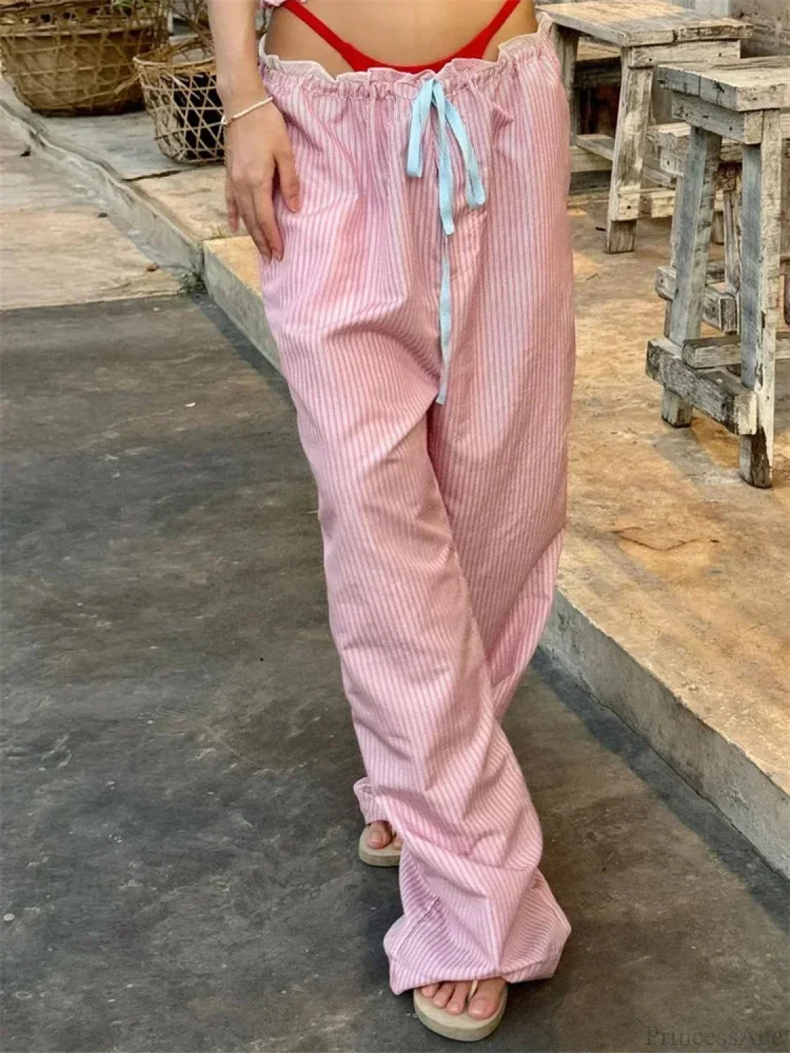 Stripe Drawstring Wide Leg Casual Sweatpant Pant pant-250223