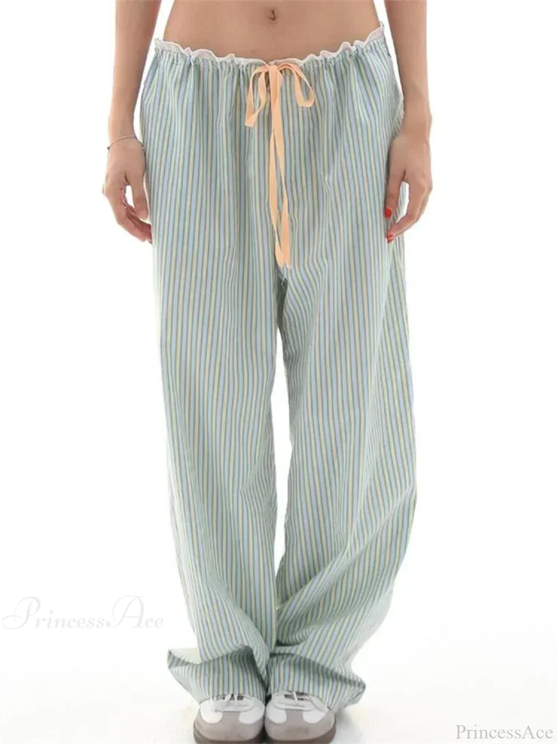 Stripe Drawstring Wide Leg Casual Sweatpant Pant Green / S pant-250223