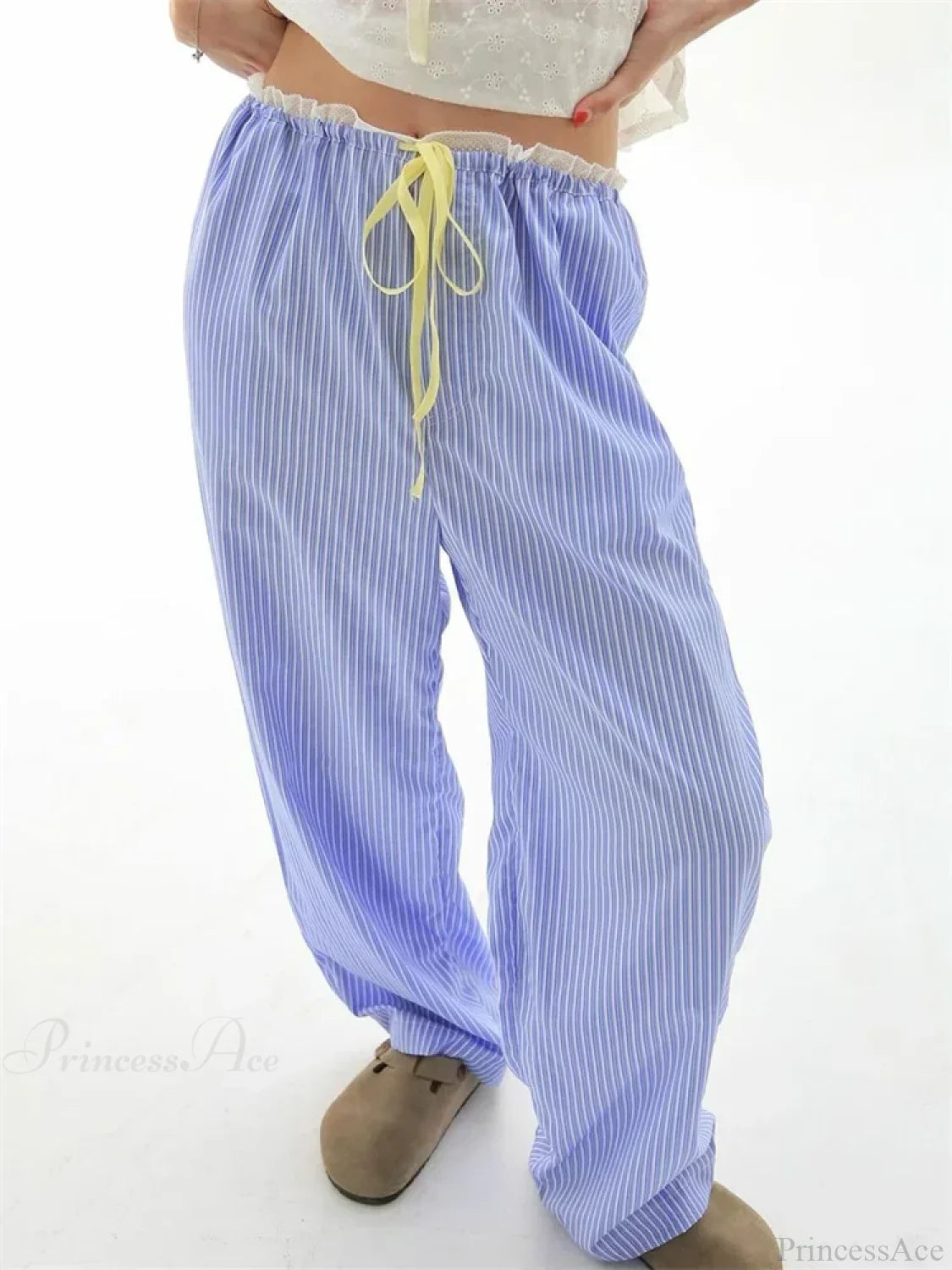Stripe Drawstring Wide Leg Casual Sweatpant Pant SKY BLUE / S pant-250223