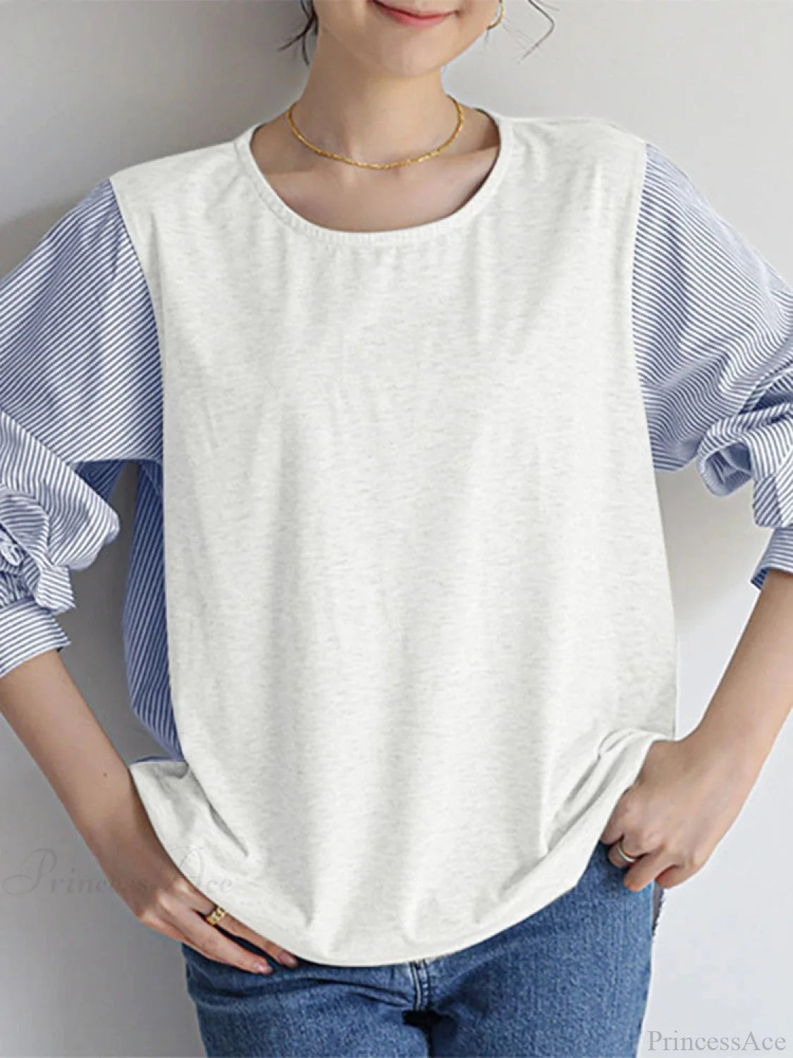 Stripe Patchwork Ruffled Casual Blouse blouse-250126