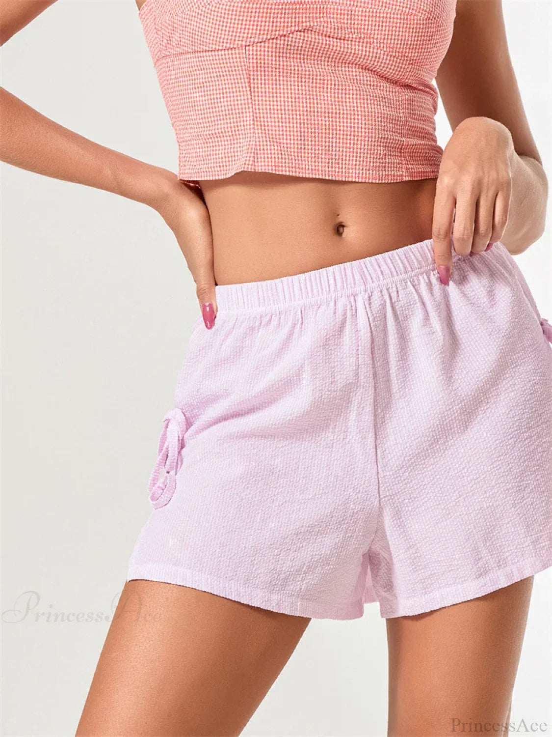 Striped Bow Tie-Up Split Short short-250223