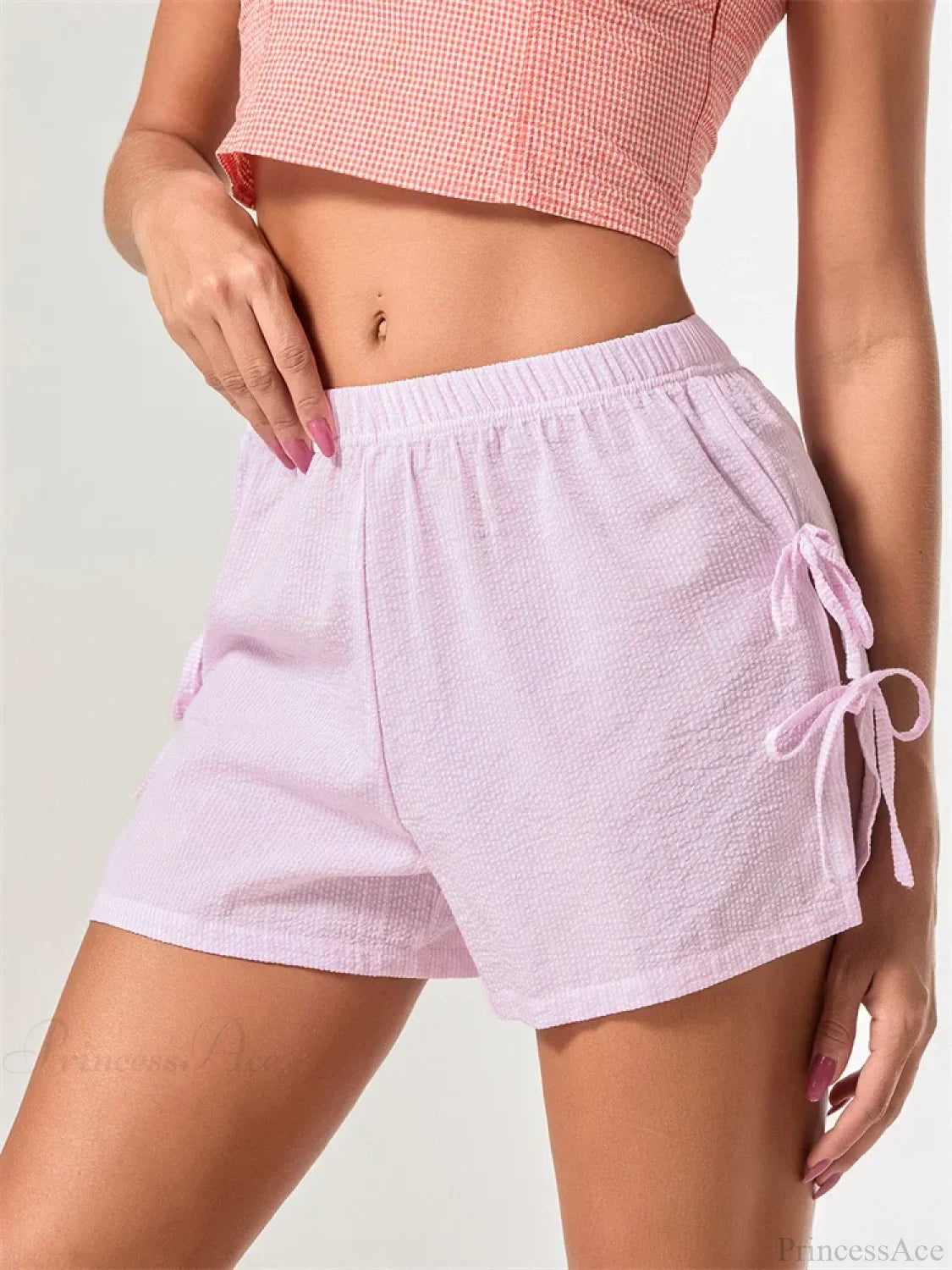 Striped Bow Tie-Up Split Short short-250223