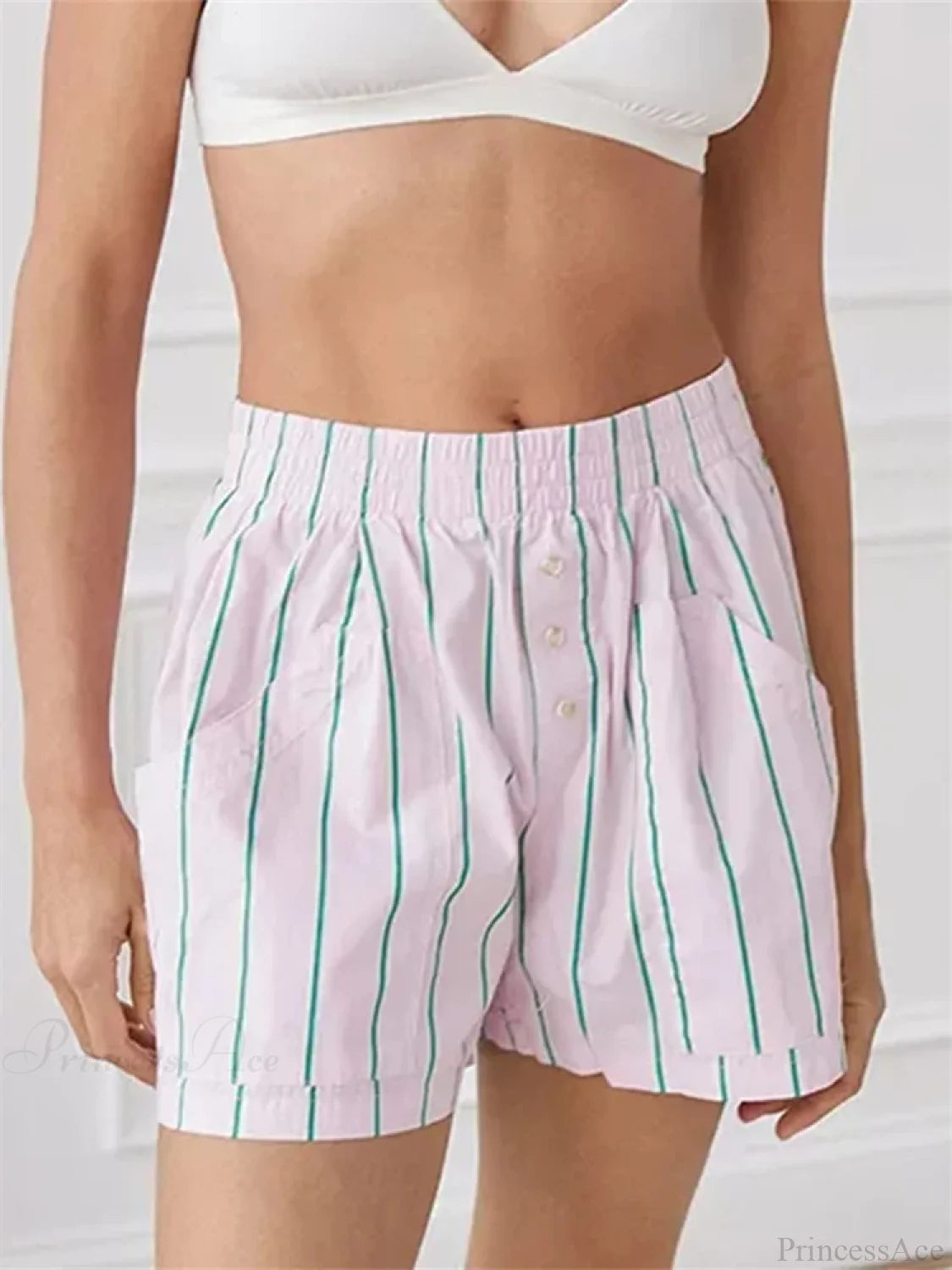 Striped Button High Waist Short white / S short-250223