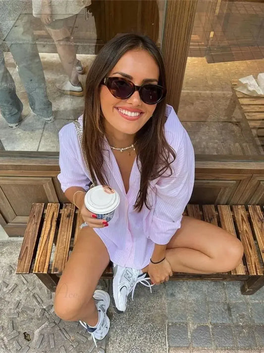 Striped Casual Office Blouse Pink / S blouse-250223