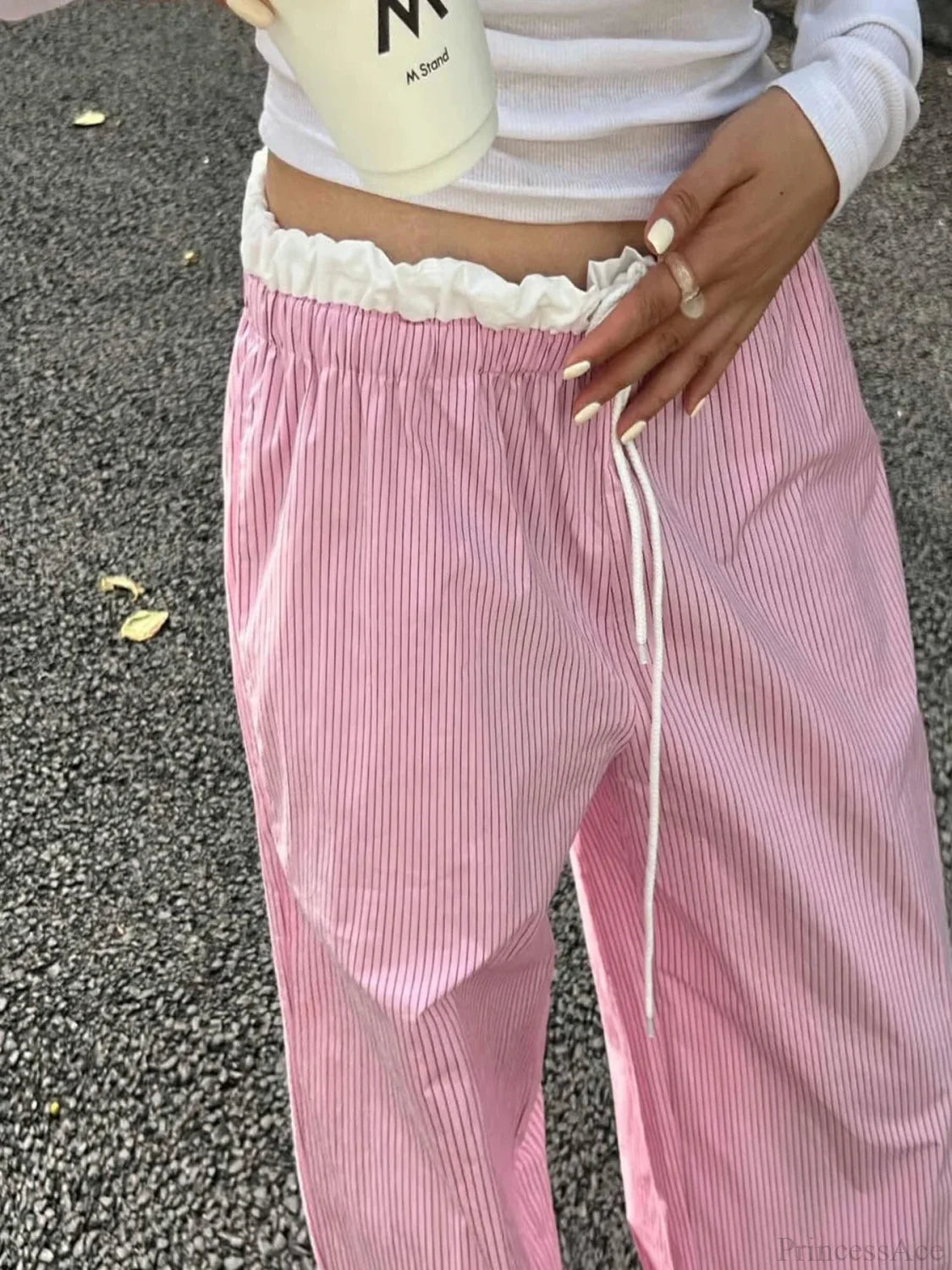 Striped Casual Ruched Vintage Sweet Straight Pant pant-250223