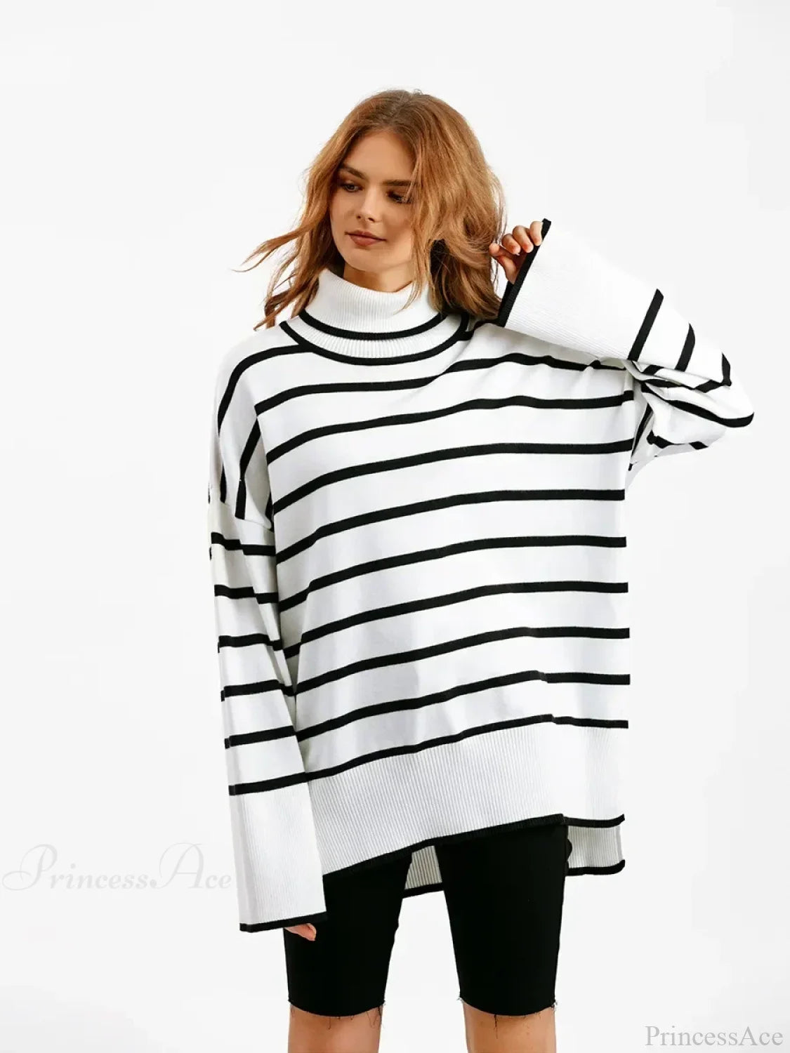 Striped Casual Thick Black Sweater White / One Size