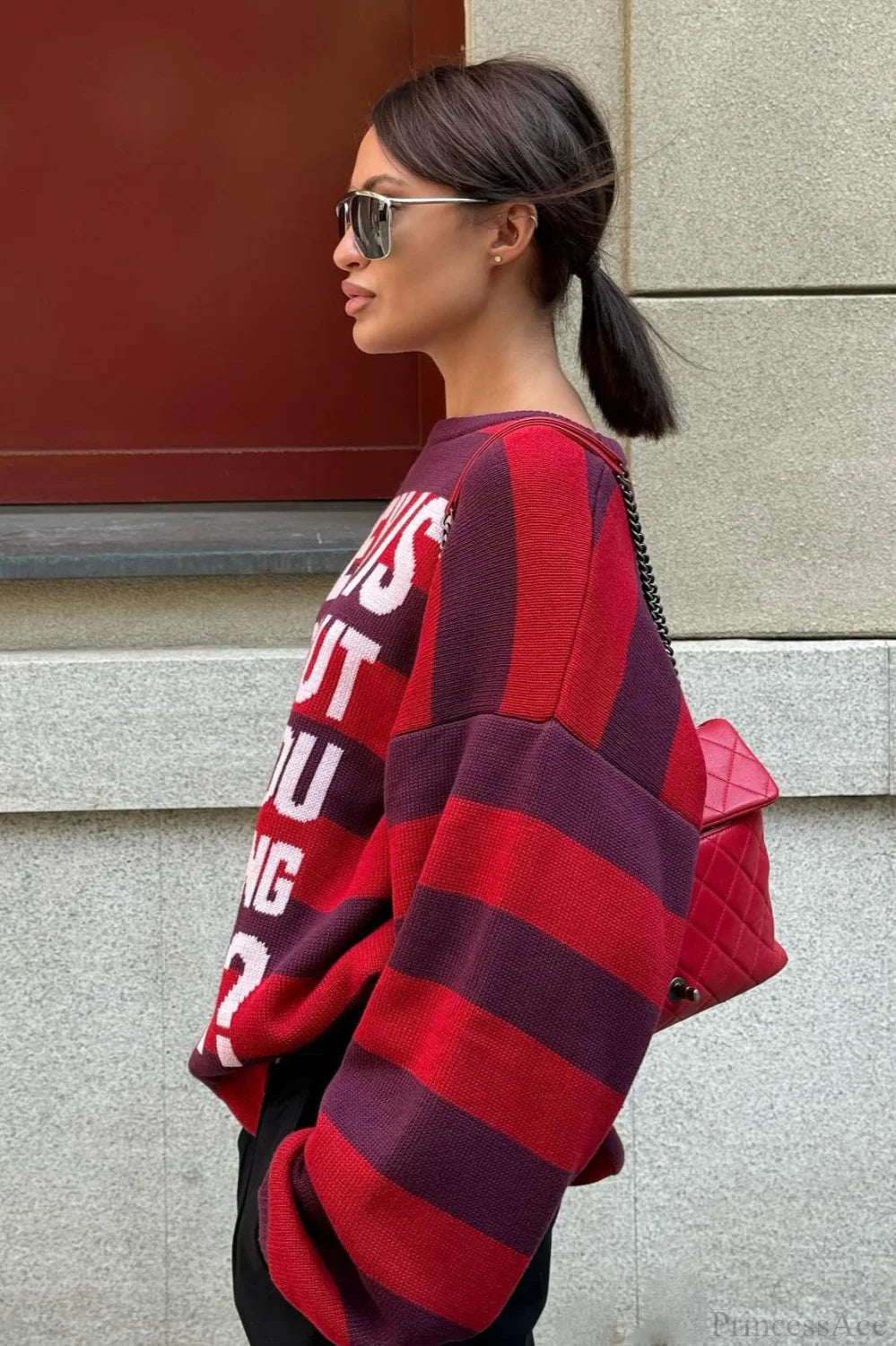 Striped Crew Neck Loose Knit Sweater