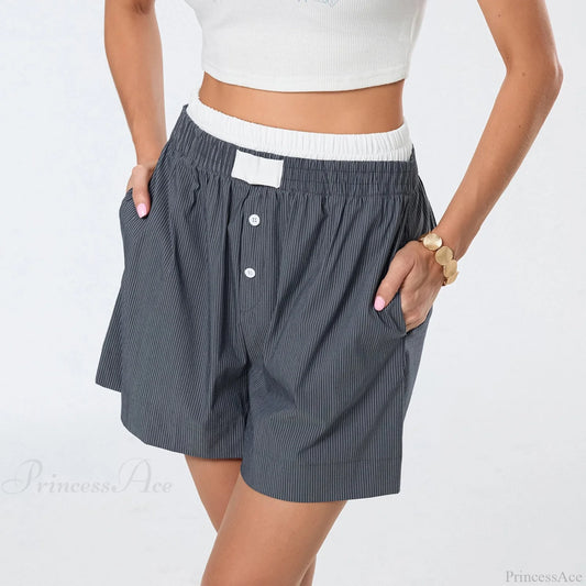 Striped Double-Layered Pajama Short Black / S