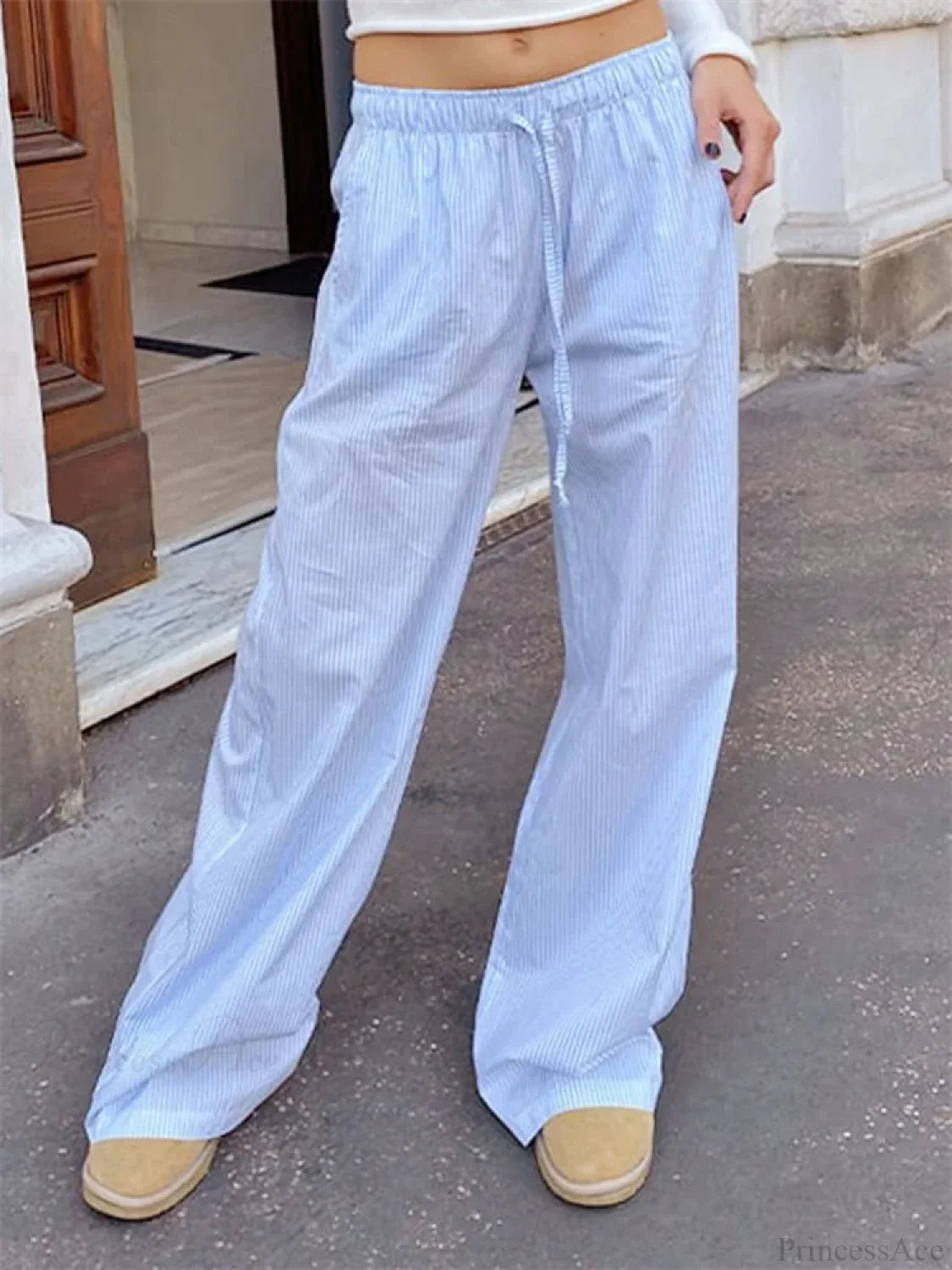 Striped Drawstring Loose Straight Summer Pant pant-250223