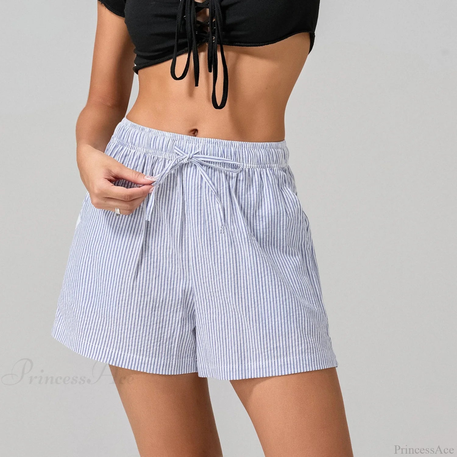 Striped Drawstring Wide Leg Short short-250223