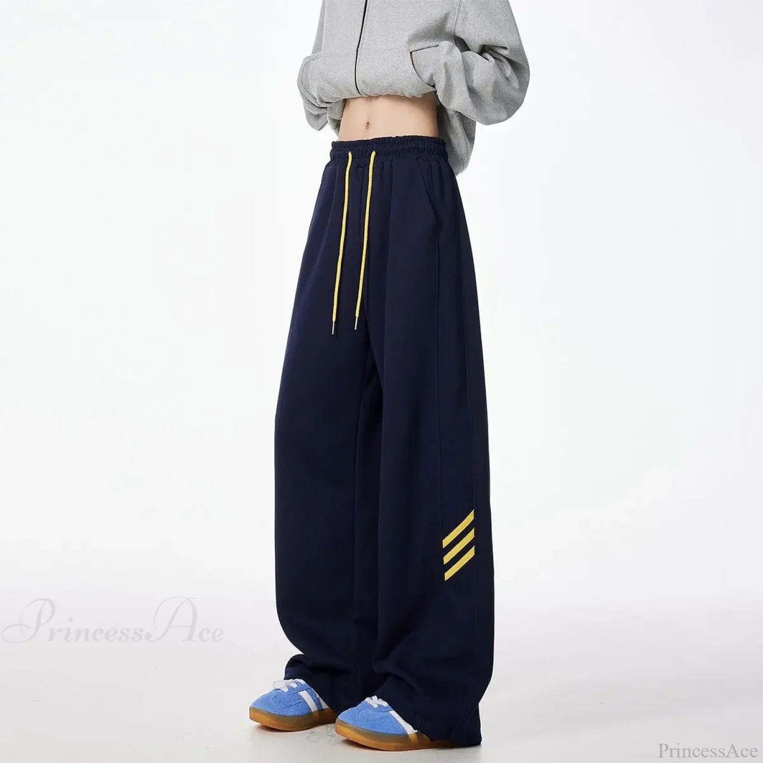 Striped Fleece Motion Loose Pants Gray / S