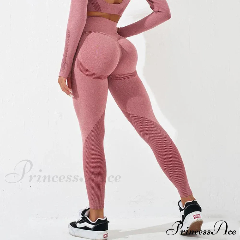 Striped High Waist Workout Elastic Fitness Legging Pink / S