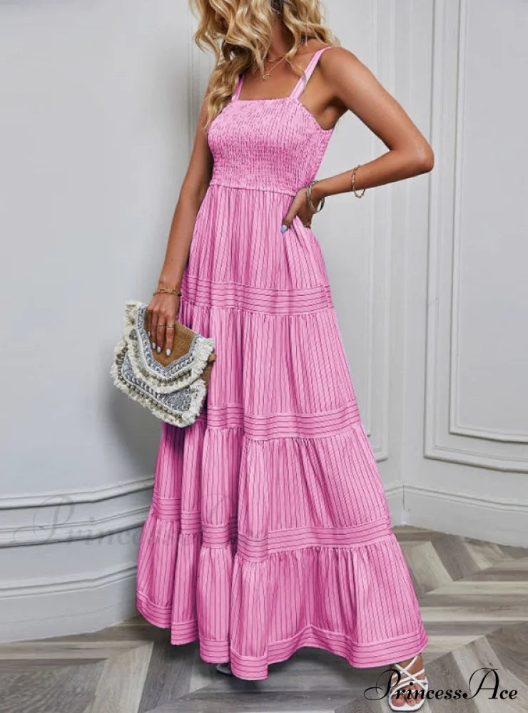 Striped Holiday Dress With Waist Strap S / Green Dresses