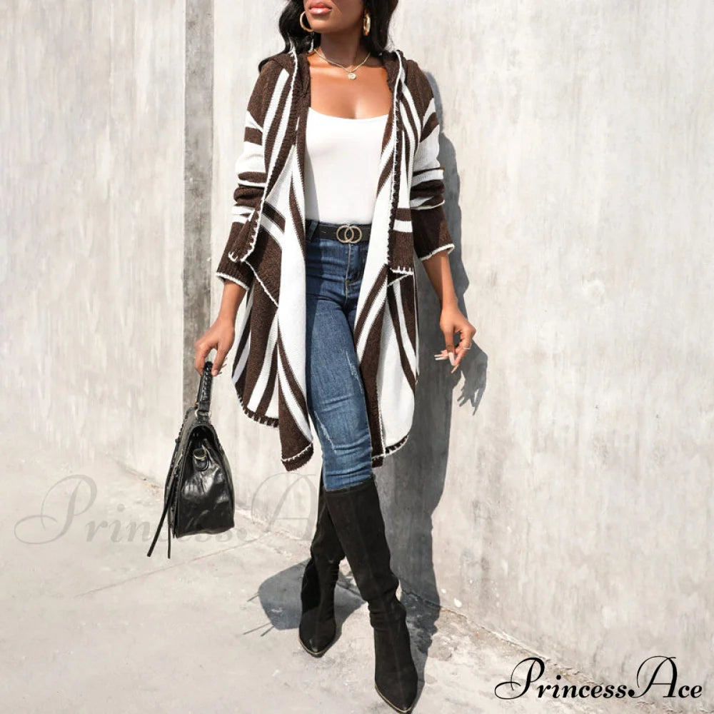 Striped Hooded Cardigan Coats
