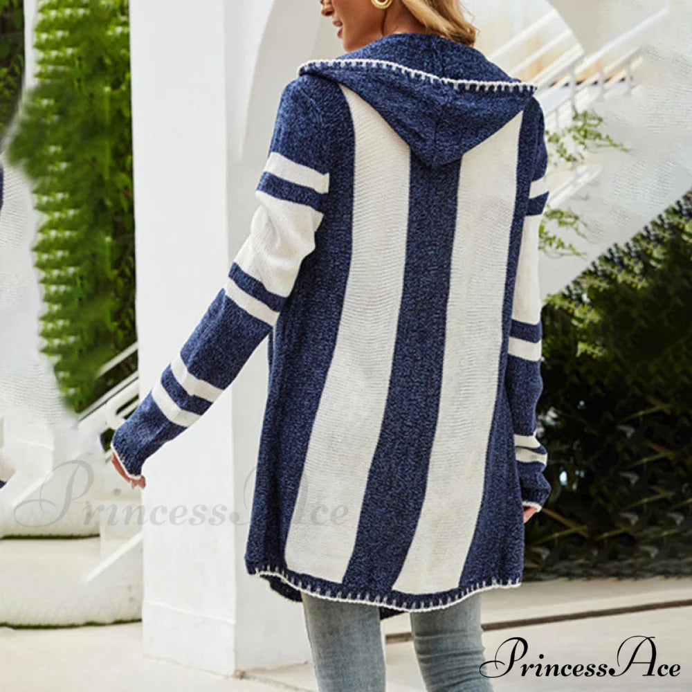 Striped Hooded Cardigan Coats