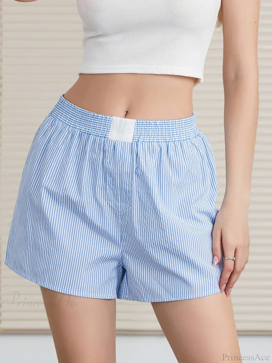 Striped Loose Wide Leg Lounge Short short-250223