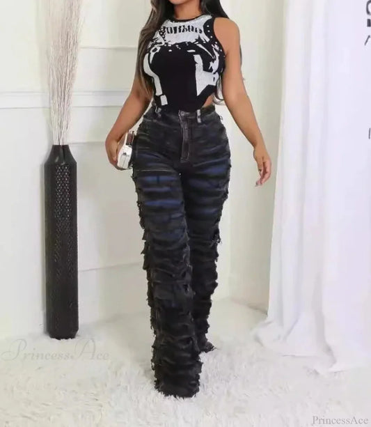 Striped Medieval High Waist Zipper Pant