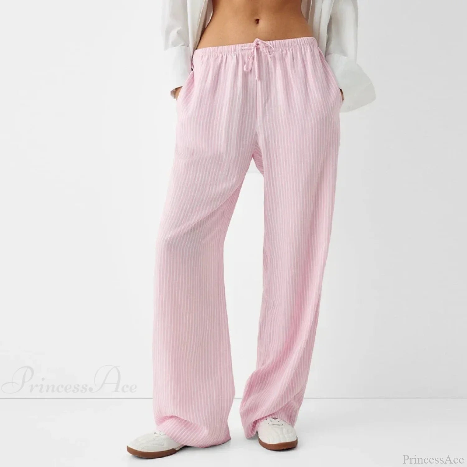 Striped Pajama Casual Elastic Waist Pant Pink / S pant-250223