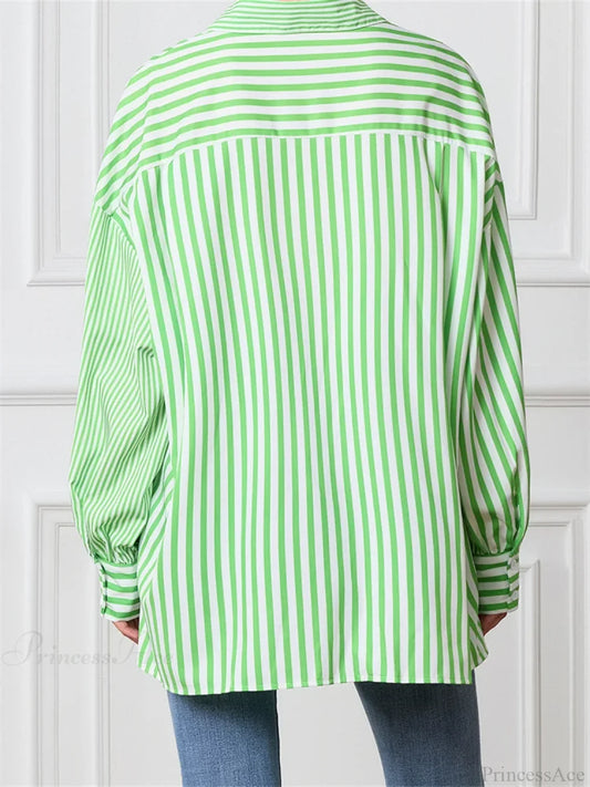 Striped Patchwork Button-Down Blouse blouse-250223