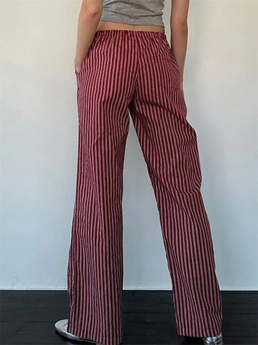 Striped Patchwork Drawstring Elastic Waist Pant pant-250223