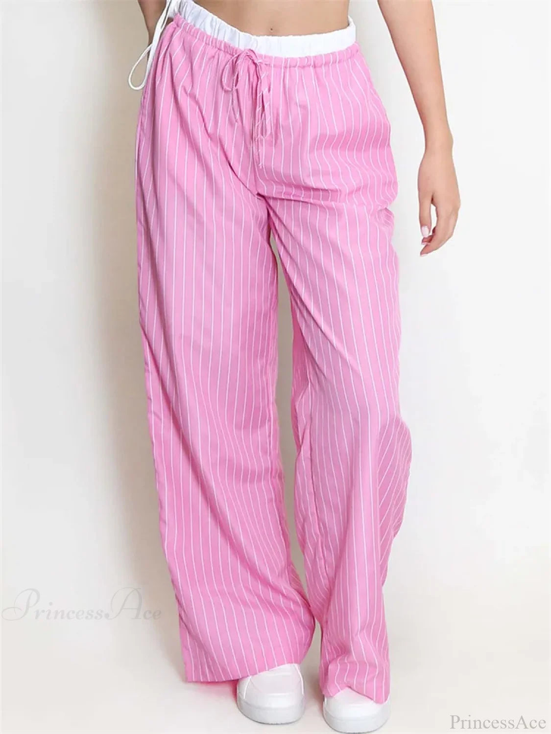 Striped Patchwork Drawstring High Waist Pant PINK / S pant-250223