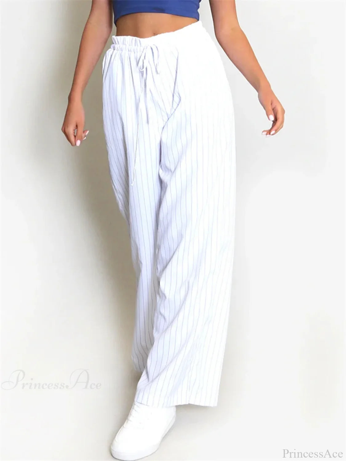 Striped Patchwork Drawstring High Waist Pant WHITE / S pant-250223