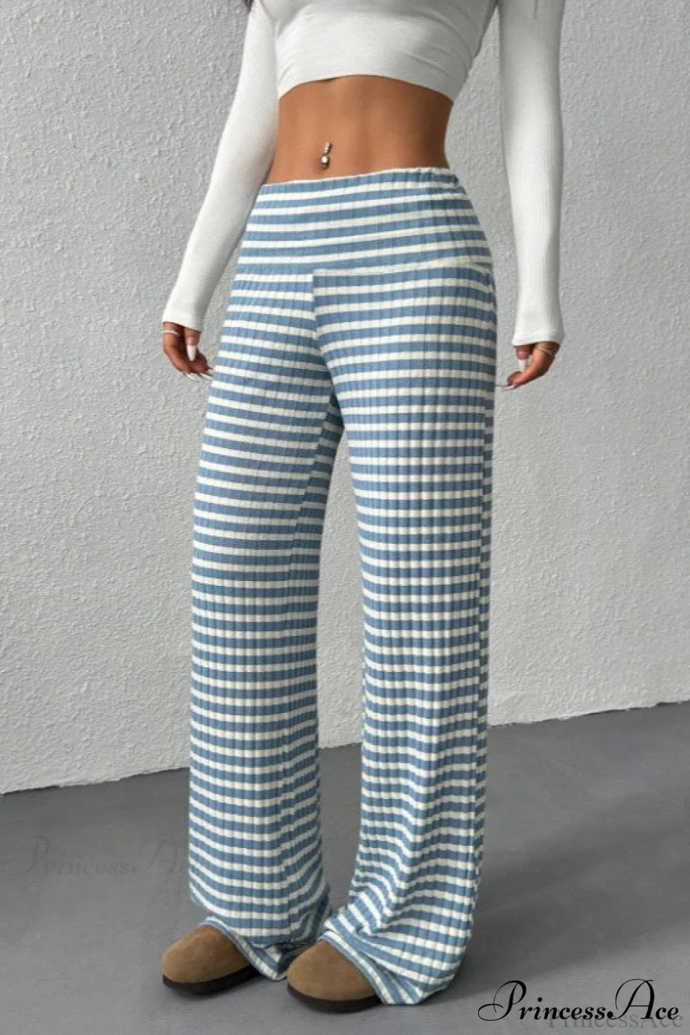 Striped Solid Knit Straight Leg Pants