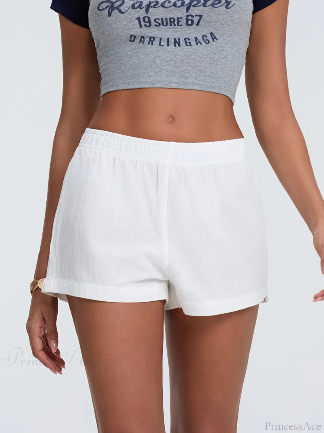 Striped Solid Mid Waist Short white1 / S short-250223