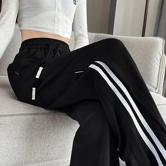 Striped Sports Casual High Waist Pants Black / M (40-50KG)