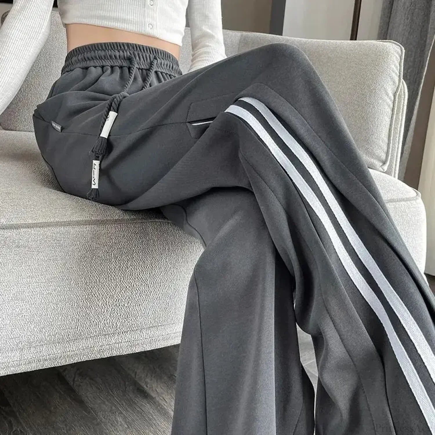 Striped Sports Casual High Waist Pants Gray / M (40-50KG)