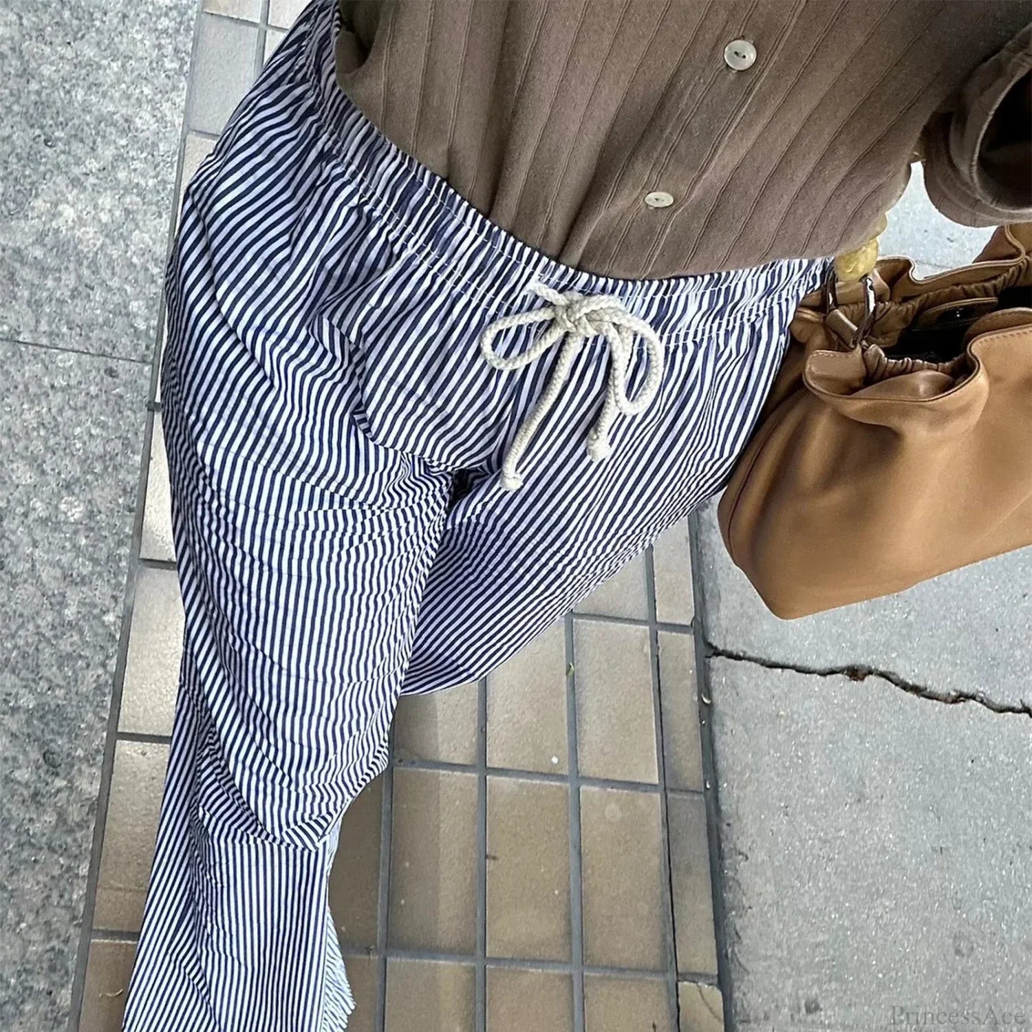 Striped Summer Loose Long Drawstring Pant DARKBLUE / S pant-250223