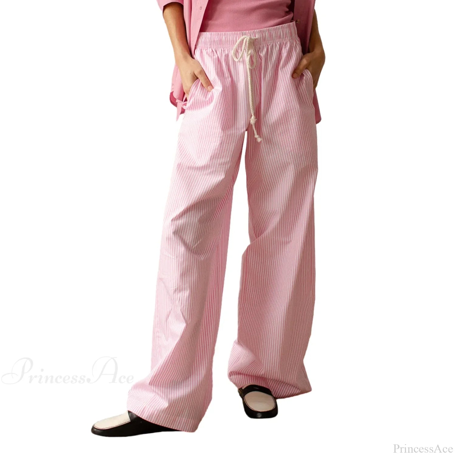 Striped Summer Loose Long Drawstring Pant PINK / S pant-250223