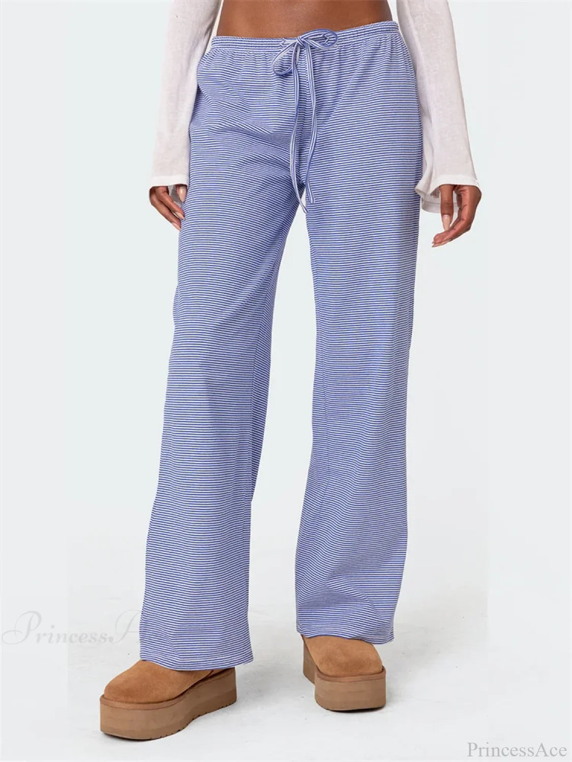 Striped Tie-Up Elastic Waist Loose Casual Pant PINK / S pant-250223