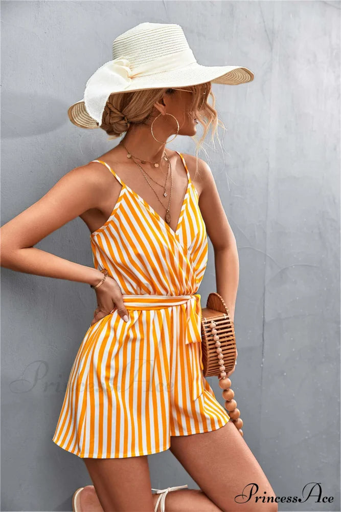 Striped V Neck Cami Rompers