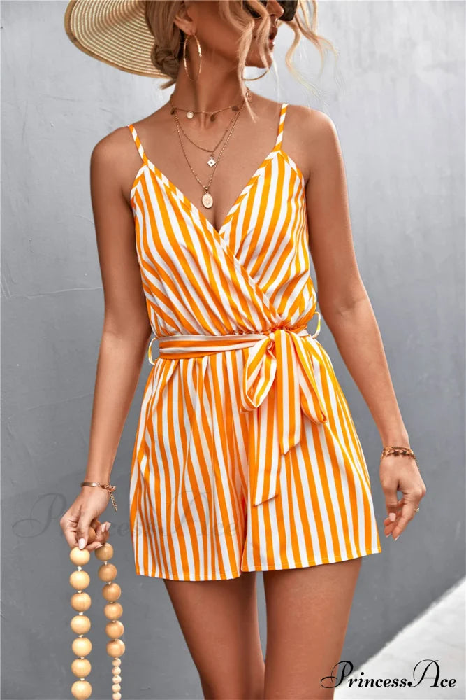 Striped V Neck Cami Rompers