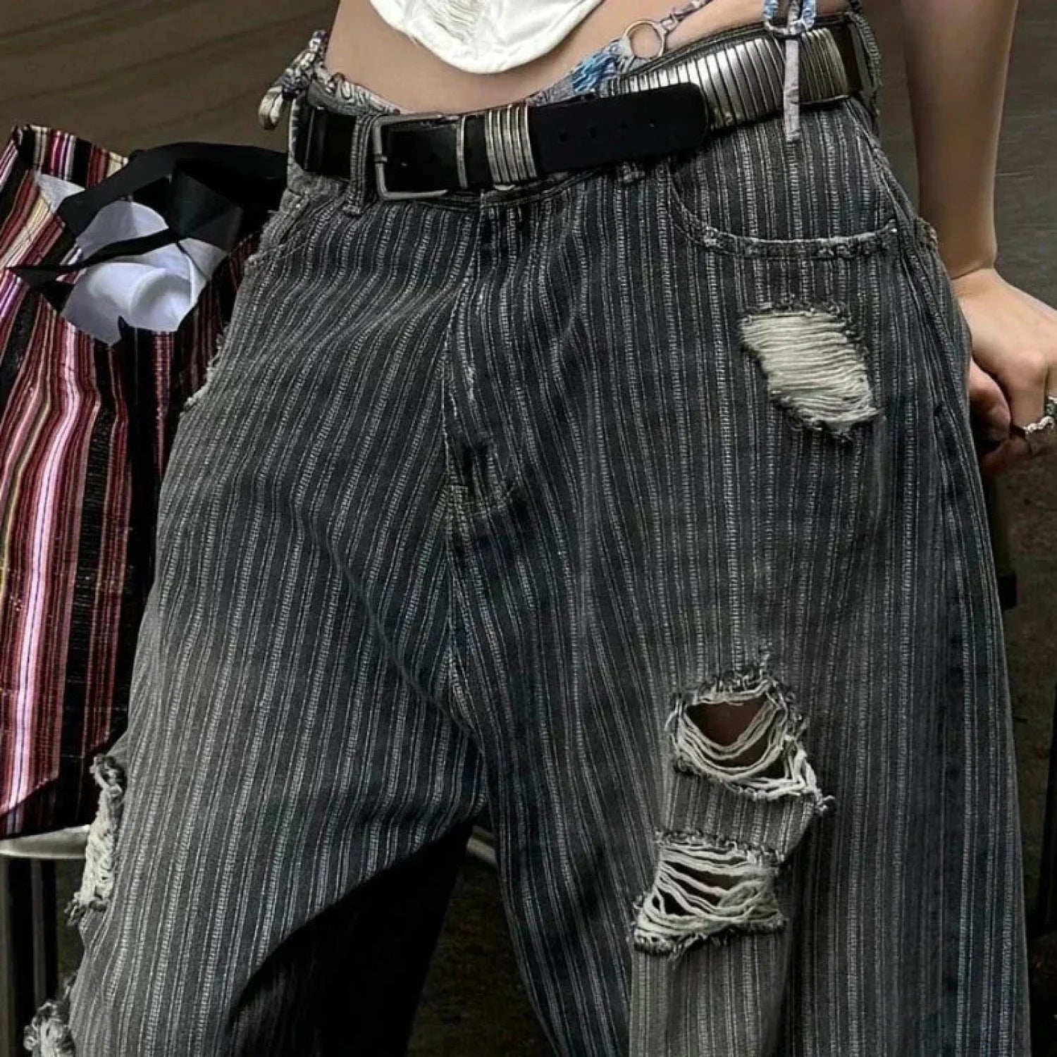 Striped Vintage Y2K Women Jeans Pants