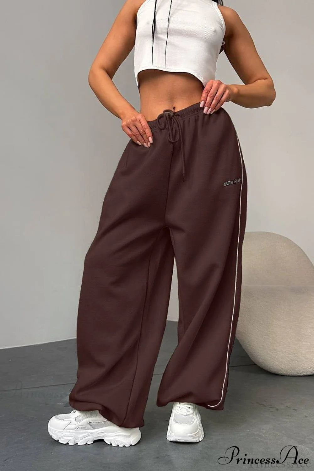 Striped Wide Leg Drapey Convertible Cuffed Pants Brown / S