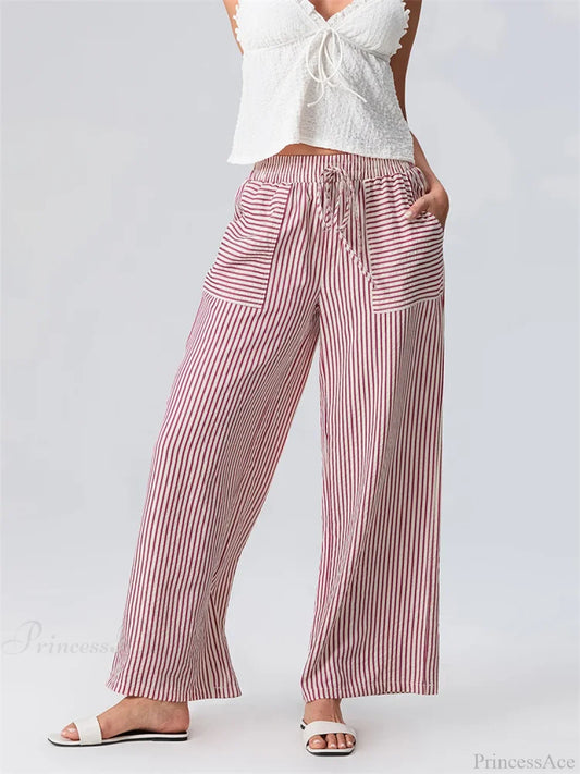 Striped Wide Leg Elastic Waist Loose Street Pant pant-250223