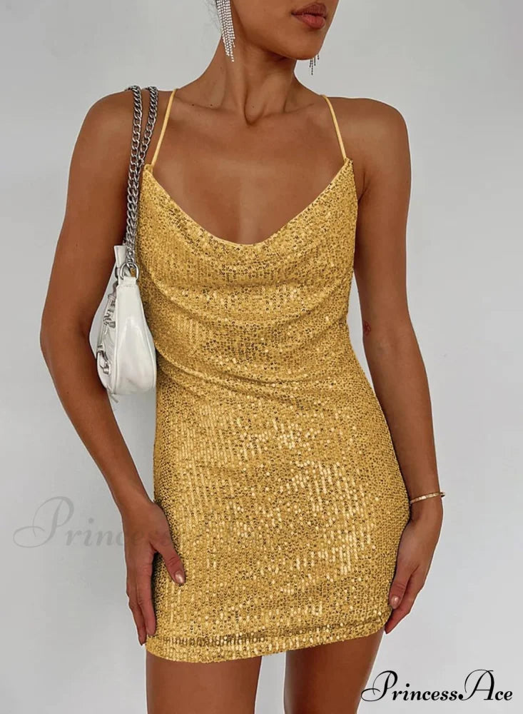 Stunning Sparkle Stylish Rhinestone Mini Dress Yellow / S Club Dresses