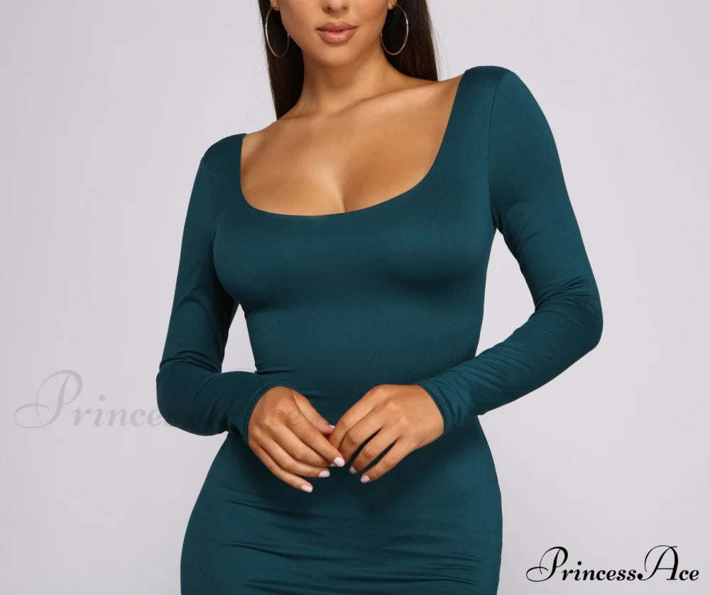 Stylish Babe Scoop Charming Neck Mini Dress Casual Dresses