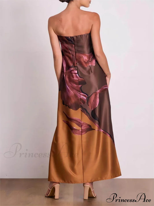 Stylish Contrasting Off-Shoulder Charming Floral Print Maxi Dress Dresses