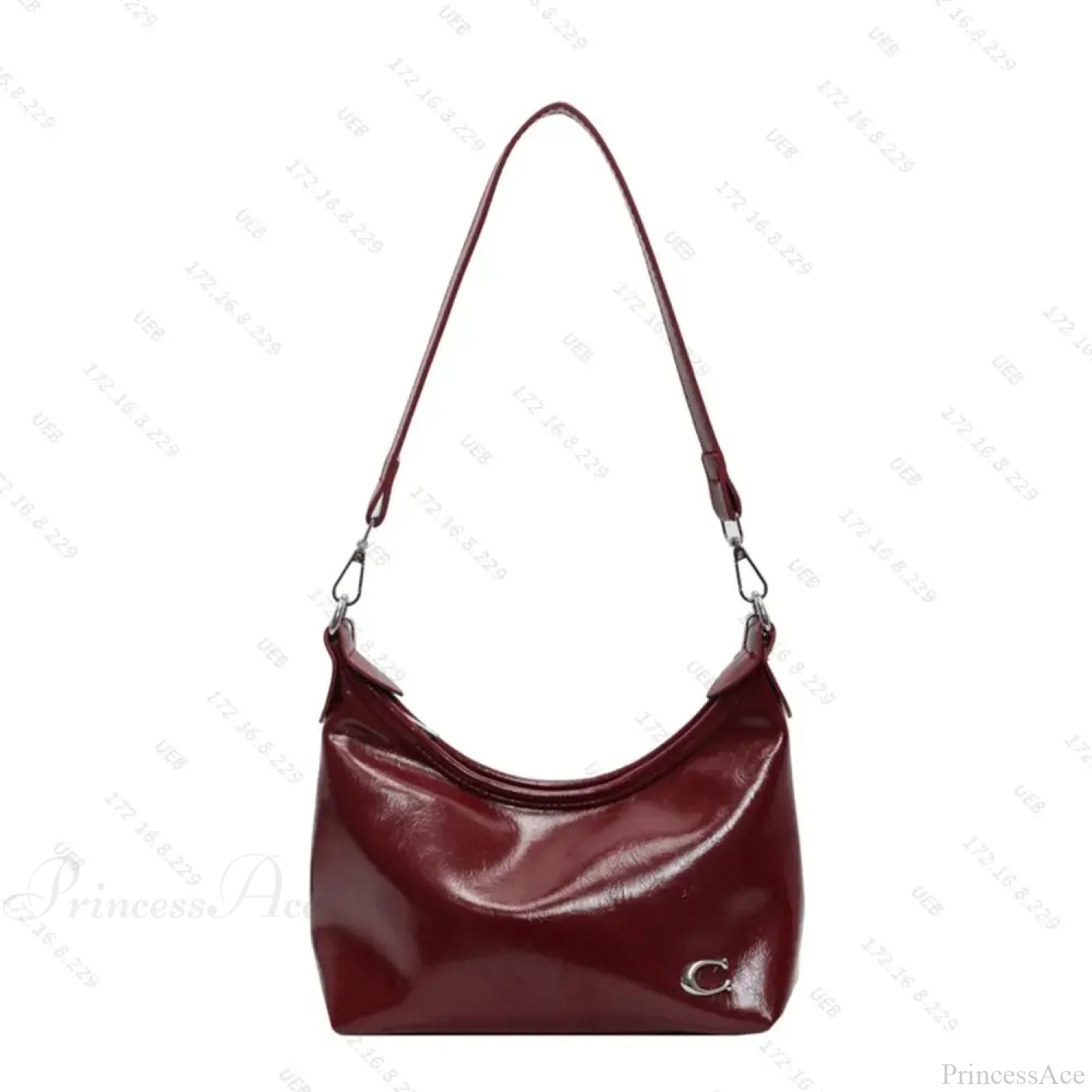Stylish PU Crossbody Bag with Zipper Wine Red shoulder-250126