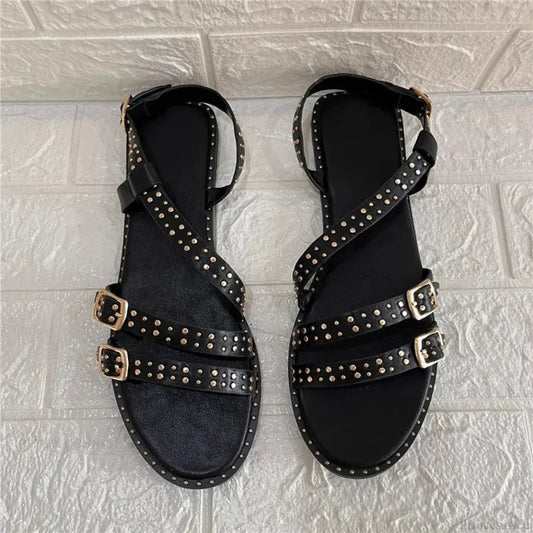 Stylish Rivet Band Gothic Sandal Black / 35