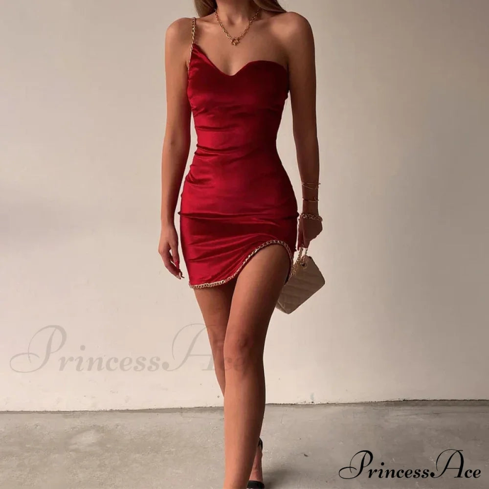 Stylish Sexy Elegant Summer One Shoulder Open Backless Party Mini Bodycon Dress