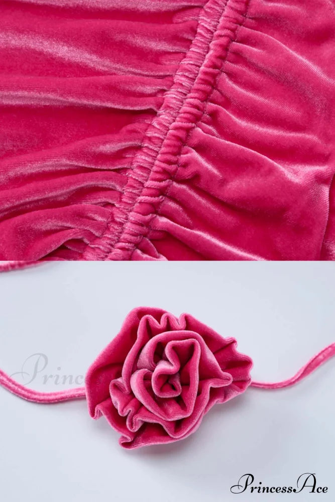 Suede Mock Neck Drawstring Floral Mini Dress Dresses