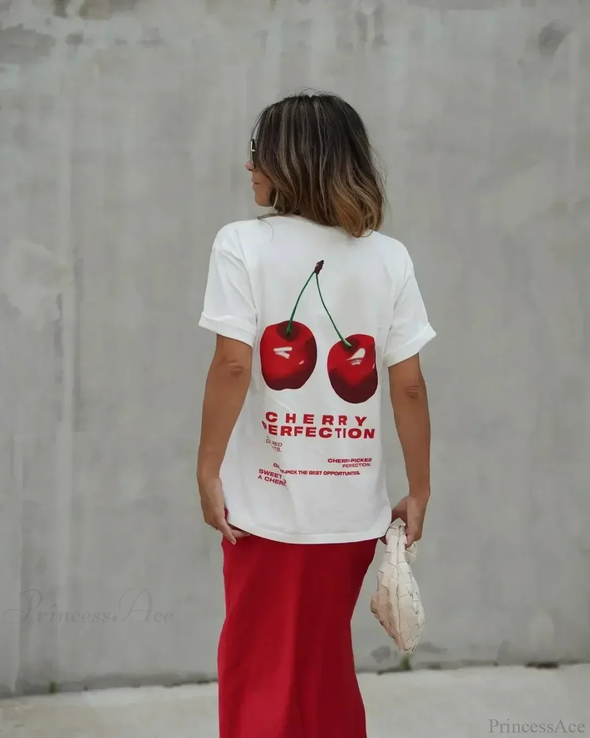 Summer Cherry Graphic T-shirt white1 / S t-shirt-250223