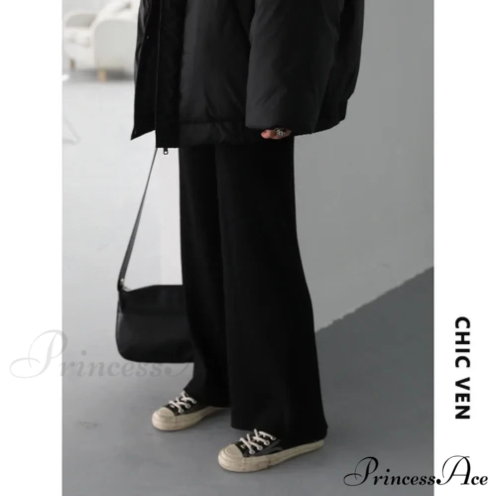 Summer Cotton Linen Wide Leg Full Length Casual Loose Waist Pants Black / S